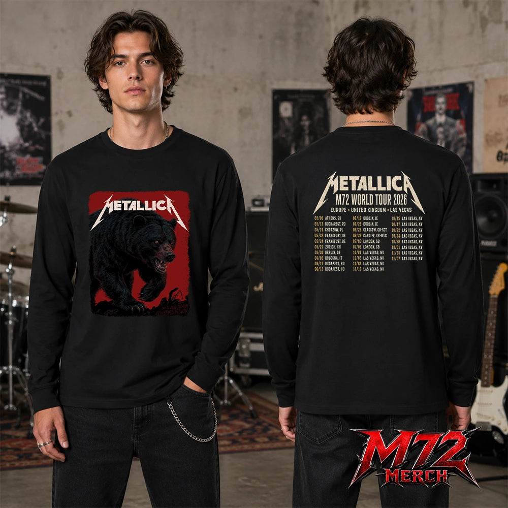 Metallica M72 World Tour May 30 2026 At Olympiastadion Berlin Germany Black Bear Artwork By Janta-Island 2 Side Long Sleeve